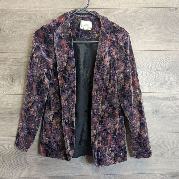 Vintage 1970s Floral Velour Blazer Jacket Womens Size Large - Picture 2 of 7